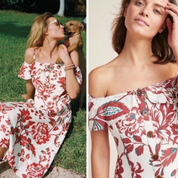 Anthropologie Dresses & Skirts - Anthropologie Oahu Floral Hawaiian Linen Off Shoulder Dress